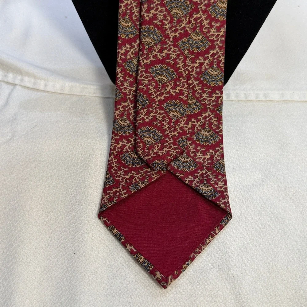 Jim Thompson Silk Tie Mens OS Red Excellent Geometric Thai Silk